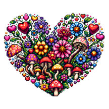 Hearts, Flowers and Mushrooms Pixel Art