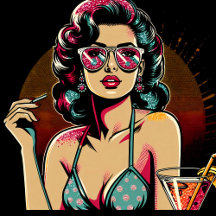 Beautiful Woman Pop Art Comic Style Drinking