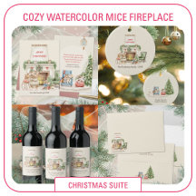 Cozy Watercolor Mice Fireplace Christmas Suite