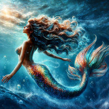 Enchanting Mermaid's Luminous Ascent Ocean Art