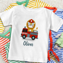 Cute Firefighter Lion on Fire Truck