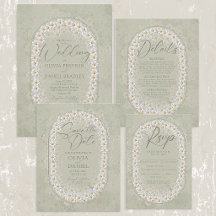Sage Green White Gardenias Boho Wedding Stationery