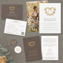 Golden heart monogram autumnal wedding brown