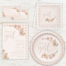 It's a Girl Pink Floral and Gingham Baby Shower
