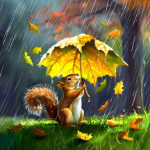 Red Squirrel With A Leafy Umbrella