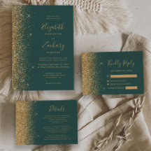 Modern Gold Glitter Dark Green Wedding Suite