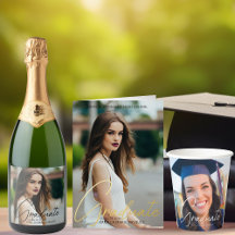 Chic Graduate Photo w/ Trendy Script Cards & Gifts