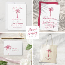 Modern Magenta Palm Tree Tropical Beach Wedding