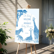 Safari blue toile giraffe baby shower