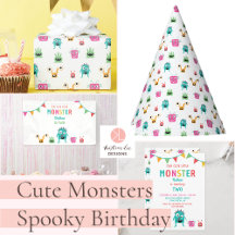 Cute Adorable Colorful Monsters Spooky Birthday