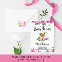 Woodland Watercolor Baby Deer Floral - Baby Shower