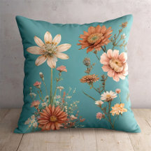 Rust and Turquoise Floral Pillows