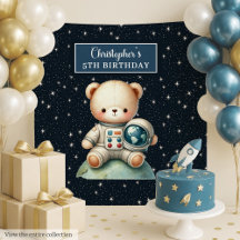 Teddy Bear Astronaut Boy Birthday Backdrop #111B