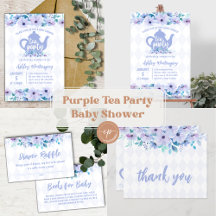 Tea Party Purple Watercolor Baby Shower Collection