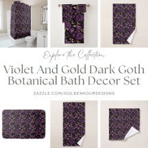 Violet And Gold Dark Goth Botanical Bath Decor Set