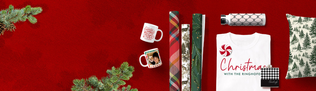 Weihnachtsshop mit personalisierbaren Artikeln: Tassen, Taschen, Dek