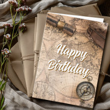 Travel Birthday Stylish Vintage and Elegant Cards
