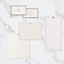 Modern Black and Ivory Minimal Monogram Stationery