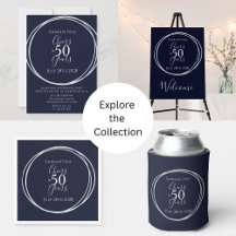 50th Birthday Navy Silver Cheers to 50 Years Party