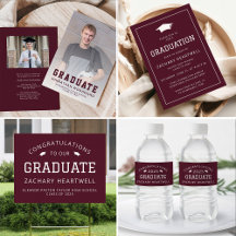 Classic Sporty Burgundy Typography Graduation