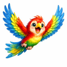 Cute Parrot with Big Eyes Happy Colorful Bird Illu