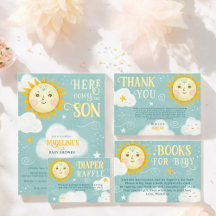 Retro whimsical Sun here comes the son baby shower