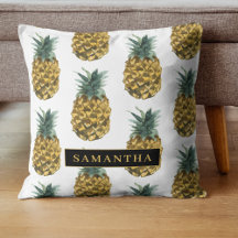Tropical Watercolor Pineapple Pattern With Name