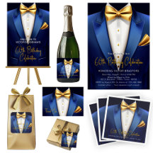 Mens Blue Gold Tuxedo Birthday Party & Event