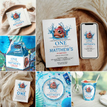 Cute Water Blue Fish 1st Birthday