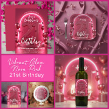 Vibrant Glam Neon Pink 21st Birthday Collection