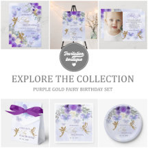 Purple Gold Butterflies Fairy First Birthday Set