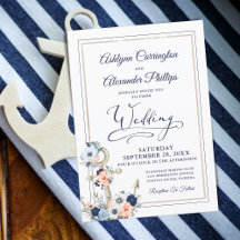 Nautical Anchor Navy Blue Peach Floral Wedding