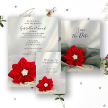 Poinsettia and Pearls Winter Wedding Stationery 
