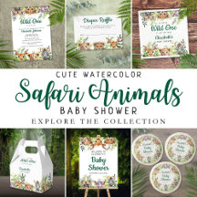 Cute Watercolor Safari Animals Baby Shower Suite