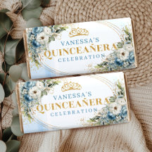Dusty blue gold Quinceañera Hershey Bars 37-15