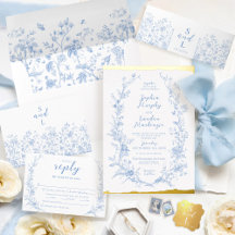 Vintage Floral Wreath Dusty Blue Gold Foil Wedding