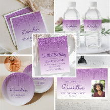 Glam Purple Glitter Drip 30th Birthday Party