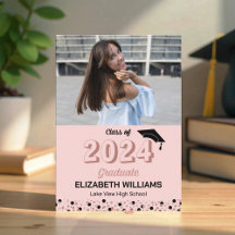 Pink Rose Foil Confetti Script Graduation Party