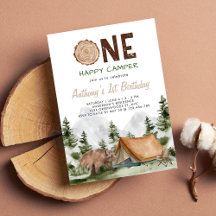One Happy Camper Mountain Forest Bear Birthday