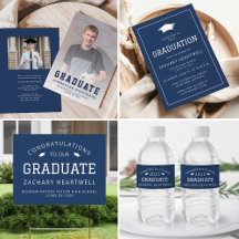 Classic Sporty Navy Blue Typography Graduation