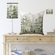 Watercolor Green Pine Forest on Mountain