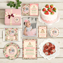 Vintage Strawberry 1st Birthday party collection