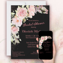 Pink Watercolor Roses Bridal Shower - Moody Black