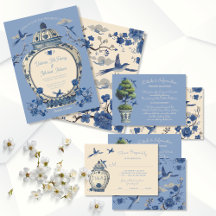 Chinoiserie Birds Floral Jar Blue Vase