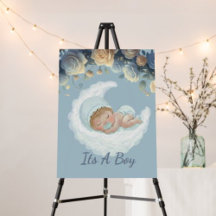 Elegant Blue And Gold Roses Sleeping Baby Boy 