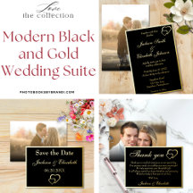 Elegant Modern Black with Gold Foil Trim Wedding