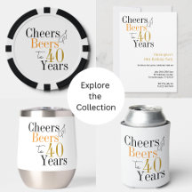 40th Birthday Party Cheers Beer Minimal Black Gold
