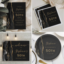 Black Gold Agate Dark 50th Birthday Party