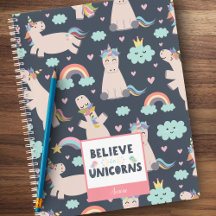 Believe in Unicorns Blue and Pink Girl Pattern