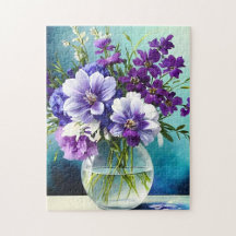 Whimsical Purple Flowers In A Vase Jigsaw Puzzles